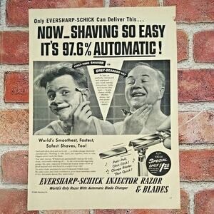 1950 Smiling Happy Men Shaving‎ with Schick Razors - Original Vtg PRINT AD